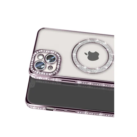 iPhone 15 Kılıf Joke Simli Magneticsafe Kılıf - Derin Mor