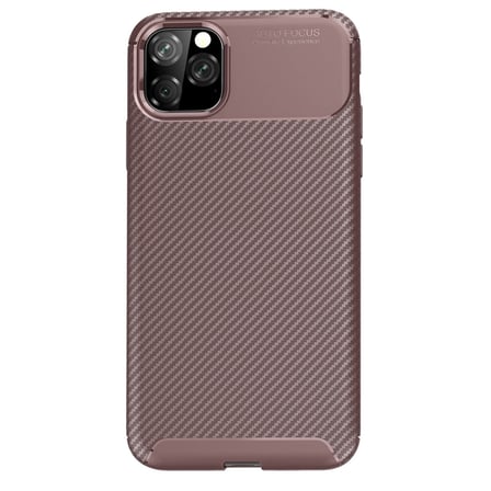 iPhone 11 Pro Max Kılıf Auto Focus Karbon Kapak - Kahverengi