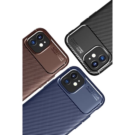 iPhone 12 Mini Kılıf Auto Focus Karbon Kapak - Kahverengi