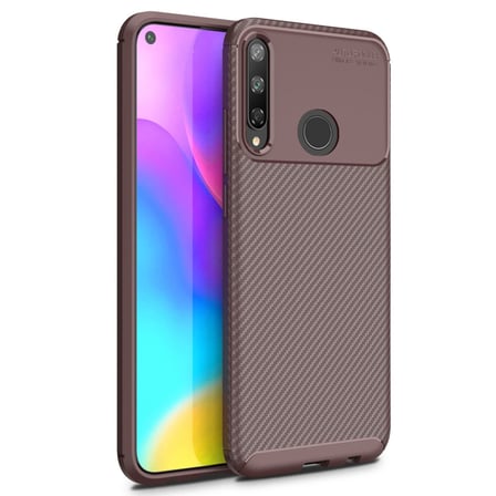 P40 Lite E Kılıf Auto Focus Karbon Kapak - Kahverengi