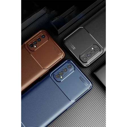 Realme 7 Kılıf Auto Focus Karbon Kapak - Kahverengi