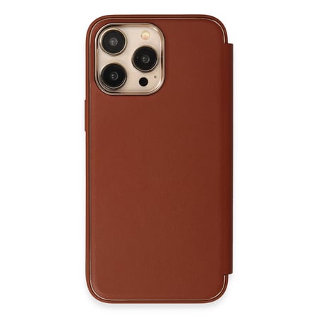 iPhone 14 Pro Kılıf Dolpin Kapaklı - Kahverengi
