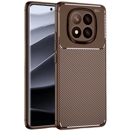 Redmi Note 14 Pro Plus Kılıf Auto Focus Karbon Kapak - Kahverengi
