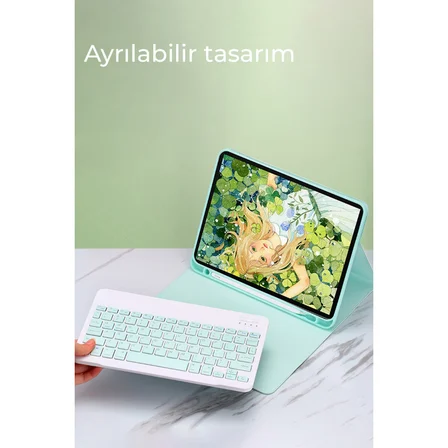 iPad Pro 11 (2022) Kılıf KC01 Smart Klavyeli Tablet Kılıfı - Açık Yeşil