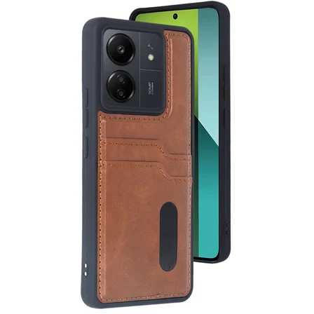 Redmi 13C Kılıf Sara Kartvizitli Deri Kılıf - Taba