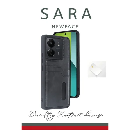 Redmi 13C Kılıf Sara Kartvizitli Deri Kılıf - Taba