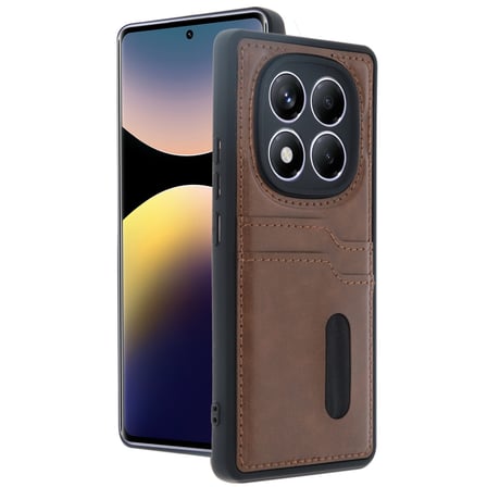 Redmi Note 14 Pro 4G Kılıf Sara Kartvizitli Deri Kılıf - Taba