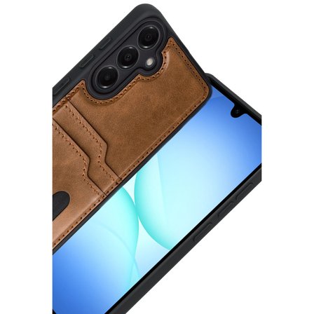Galaxy A17 5G Sara Kartvizitli Deri Kılıf - Taba