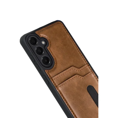 Galaxy A17 5G Sara Kartvizitli Deri Kılıf - Taba