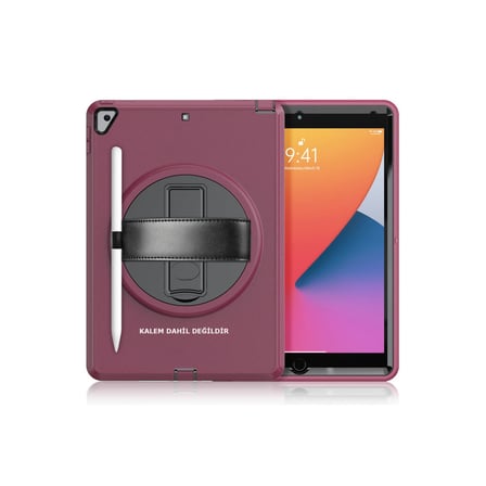 iPad 10.2 (7.nesil) Kılıf Hand Strap Tablet Kılıfı - Mürdüm
