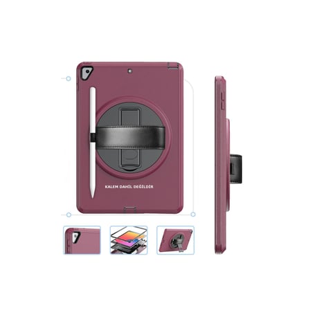 iPad 10.2 (7.nesil) Kılıf Hand Strap Tablet Kılıfı - Mürdüm