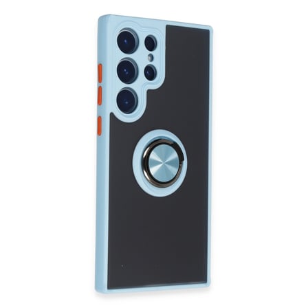 Galaxy S23 Ultra Kılıf Montreal Yüzüklü Silikon Kapak - Buz Mavi