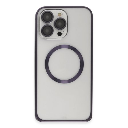 iPhone 14 Pro Kılıf Metal Bumper Magneticsafe Kapak - Derin Mor