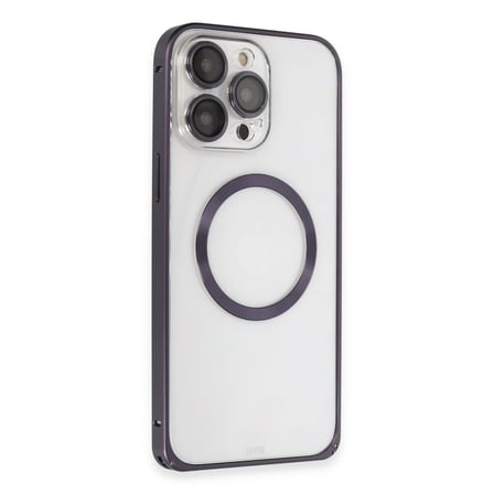iPhone 14 Pro Kılıf Metal Bumper Magneticsafe Kapak - Derin Mor