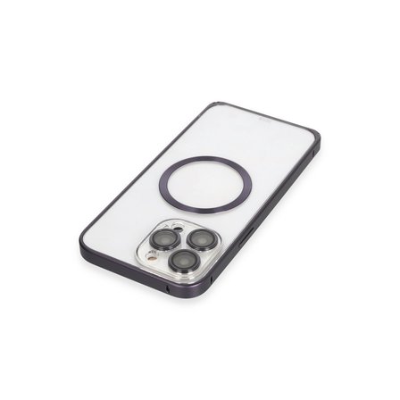 iPhone 14 Pro Kılıf Metal Bumper Magneticsafe Kapak - Derin Mor