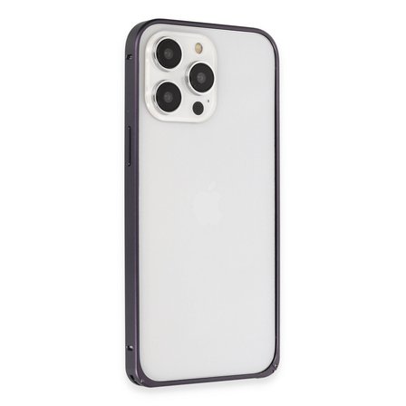 iPhone 14 Pro Kılıf Metal Bumper Magneticsafe Kapak - Derin Mor
