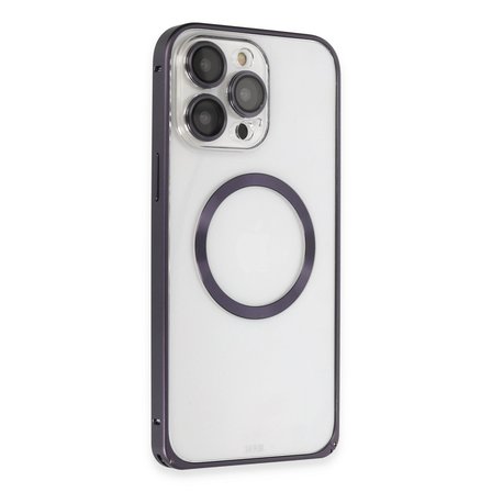 iPhone 14 Pro Kılıf Metal Bumper Magneticsafe Kapak - Derin Mor
