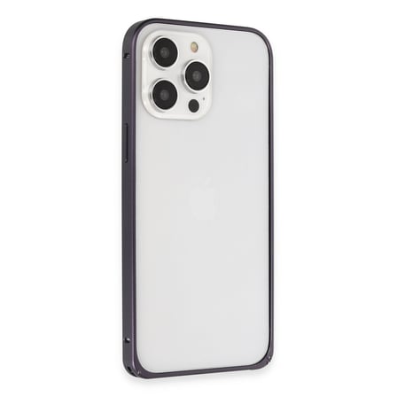 iPhone 14 Pro Kılıf Metal Bumper Magneticsafe Kapak - Derin Mor