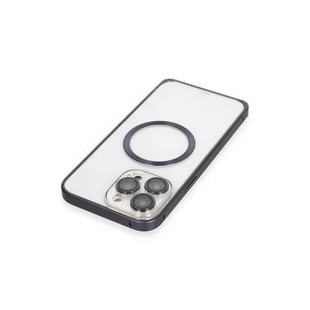 iPhone 14 Pro Kılıf Metal Bumper Magneticsafe Kapak - Derin Mor