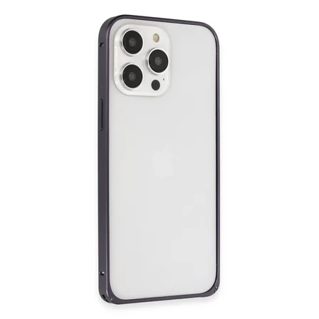 iPhone 14 Pro Kılıf Metal Bumper Magneticsafe Kapak - Derin Mor