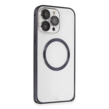 iPhone 14 Pro Kılıf Metal Bumper Magneticsafe Kapak - Derin Mor