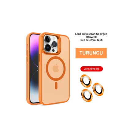 iPhone 14 Pro Max Kılıf Flet Lens Magsafe Kapak - Turuncu