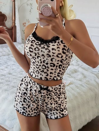 Kadın Leopar Detaylı Şortlu Pijama Takım 5187