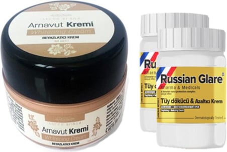 Three Brand 50 ml Arnavut Aklık Kremi 1 Ad + Russıan Glare Tüy Dökücü Azaltıcı Merhem 50 ml 2 Ad