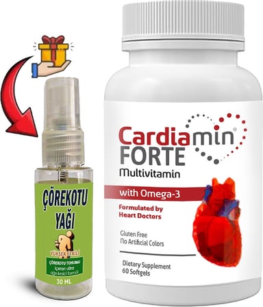 Cardiamin Forte: 1 Adet Multivitaminli OMEGA3LÜ 60 Soft Jel Kapsüllü Formül + 30 ml Çörek Otu Masaj Yağı