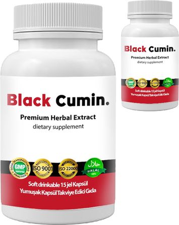 Black Cumin - 2 Adet Soğuk Sıkım Siyah Kimyon Tohumu Yağı ile Nigella Sativa Tohumlu 15 Soft Jel Kapsül