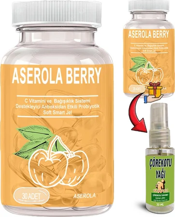 Yoğun Aserola Berry Ekstratlı 2 Adet Probiyotikdetox 30LU Soft Jel Kapsüller + Çörek Otu Masaj Yağı