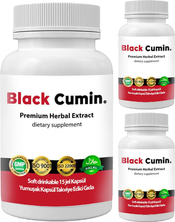 Black Cumin - 3 Adet Soğuk Sıkım Siyah Kimyon Tohumu Yağı ile Nigella Sativa Tohumlu 15 Soft Jel Kapsül