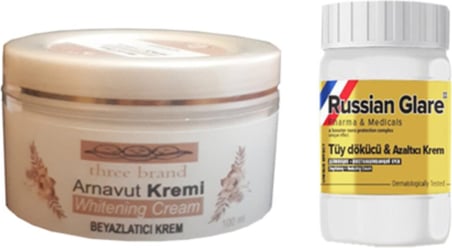 Three Brand 100 ml Arnavut Aklık Kremi 1 Ad + Russıan Glare Tüy Dökücü Azaltıcı Merhem 50ML 1 Ad