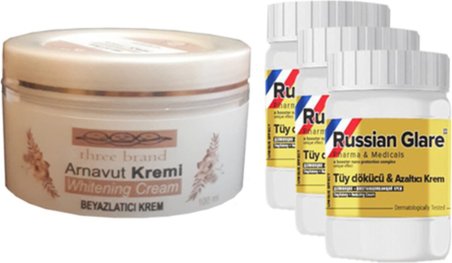 Three Brand 100 ml Arnavut Aklık Kremi 1 Ad + Russıan Glare Tüy Dökücü Azaltıcı Merhem 50 ml 3 Ad