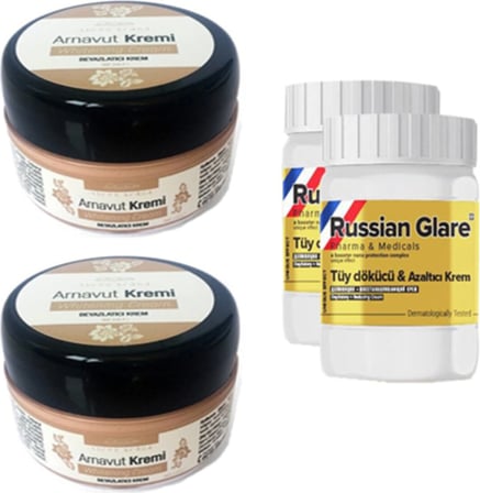 Three Brand 50 ml Arnavut Aklık Kremi 2 Ad + Russıan Glare Tüy Dökücü Azaltıcı Merhem 50 ml 2 Ad