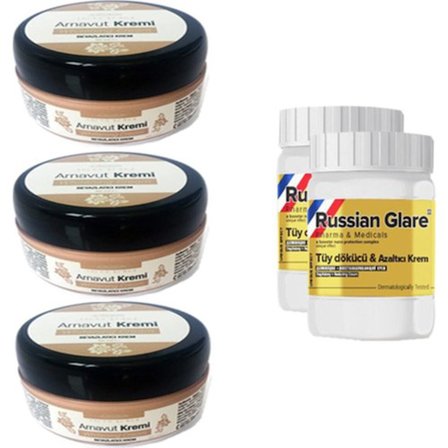 Three Brand 50 ml Arnavut Aklık Kremi 3 Adet + Russıan Glare Tüy Dökücü Azaltıcı Merhem 50 ml 2 Ad