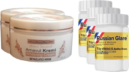 Three Brand 100 ml Arnavut Aklık Kremi 2 Ad + Russıan Glare Tüy Dökücü Azaltıcı Merhem 50 ml 3 Ad