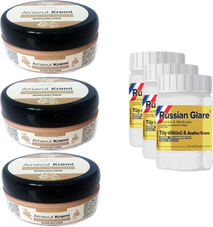 Three Brand 50 ml Arnavut Aklık Kremi 3 Adet + Russıan Glare Tüy Dökücü Azaltıcı Merhem 50 ml 3 Ad