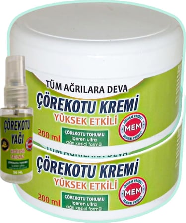 Çörek Otu Teskin Kremi  2 Adet 200 ml Yeşil Kavanoz + 30 ml Çörek Otu Yağı