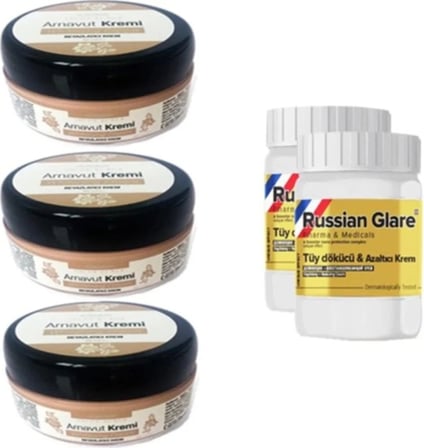 Three Brand 50 ml Arnavut  Kremi 2 Ad + Russıan Glare Tüy Dökücü Azaltıcı Merhem 50 ml 3 Ad