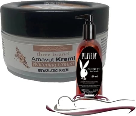 Süper Three Brand Whitening Cream 3 Adet Arnavut Kremi 50ML  Kremi ile 120ML Playboy Masaj Yağı