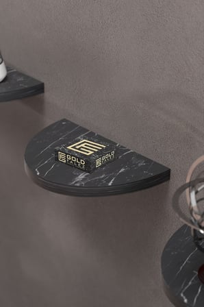 3 lü Oval Duvar Rafı Siyah Mermer