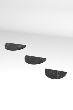 3 lü Oval Duvar Rafı Siyah Mermer