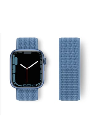Apple Watch 42mm Uyumlu Hasırlı Cırtcırtlı Kordon - Mavi