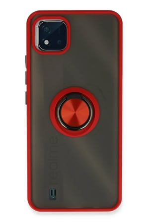 Realme C11 2021 Uyumlu Kılıf Montreal Yüzüklü Silikon Kapak - Kırmızı