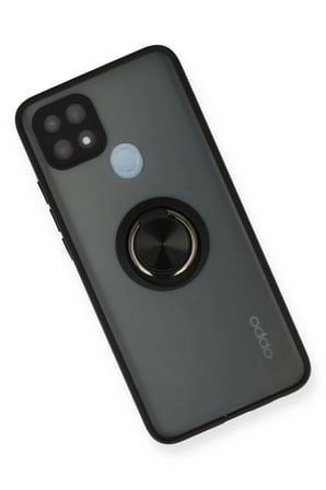 Oppo A15 Uyumlu Kılıf Montreal Yüzüklü Silikon Kapak - Siyah