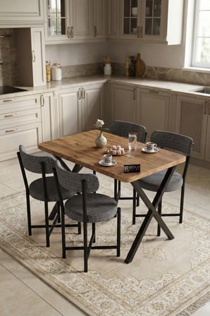Mutfak Masası 4 Sandalyeli Set 110x70 cm Modern Bahçe Cafe Masa Takımı 4 Kişilik Tedy 9880 Gri