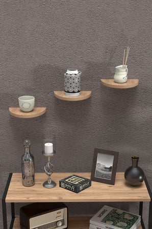 3 lü Oval Duvar Rafı Ceviz 115 cm