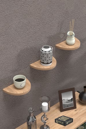 3 lü Oval Duvar Rafı Ceviz 115 cm