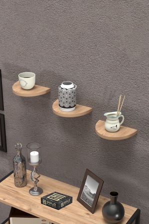 3 lü Oval Duvar Rafı Ceviz 115 cm